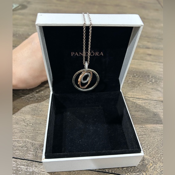 Pandora Two-Tone Circles Pendant & Necklace, Rose Gold-Plated - Picture 2 of 4